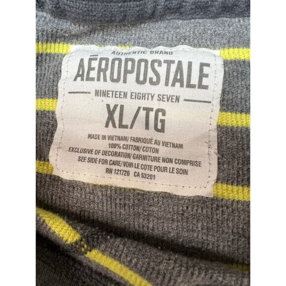 Aeropostale Men’s Long Sleeve Thermal Shirt Gray Yellow Stripe Size XL - Picture 3 of 5